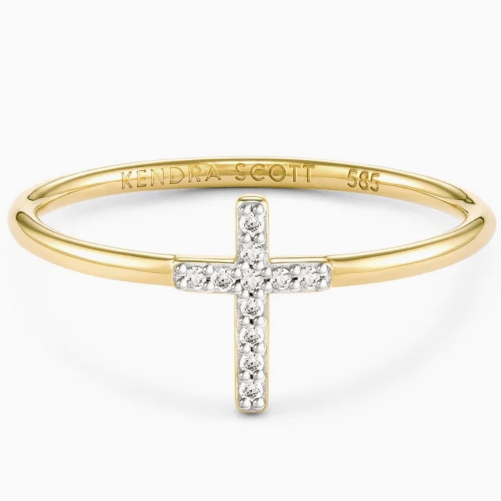Kendra Scott Cross 14k Yellow Gold Band Ring in White Diamond
